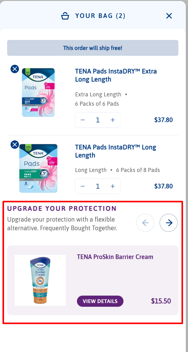 TENA cart cross-sell - Frequently Bought Together
